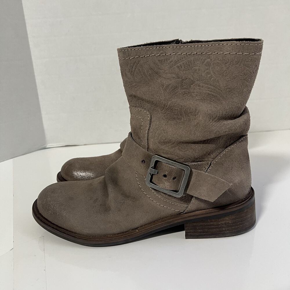 Miz Mooz New York Draper Boots 37 Leather Taupe Brown Biker Made Spain - Picture 6 of 12